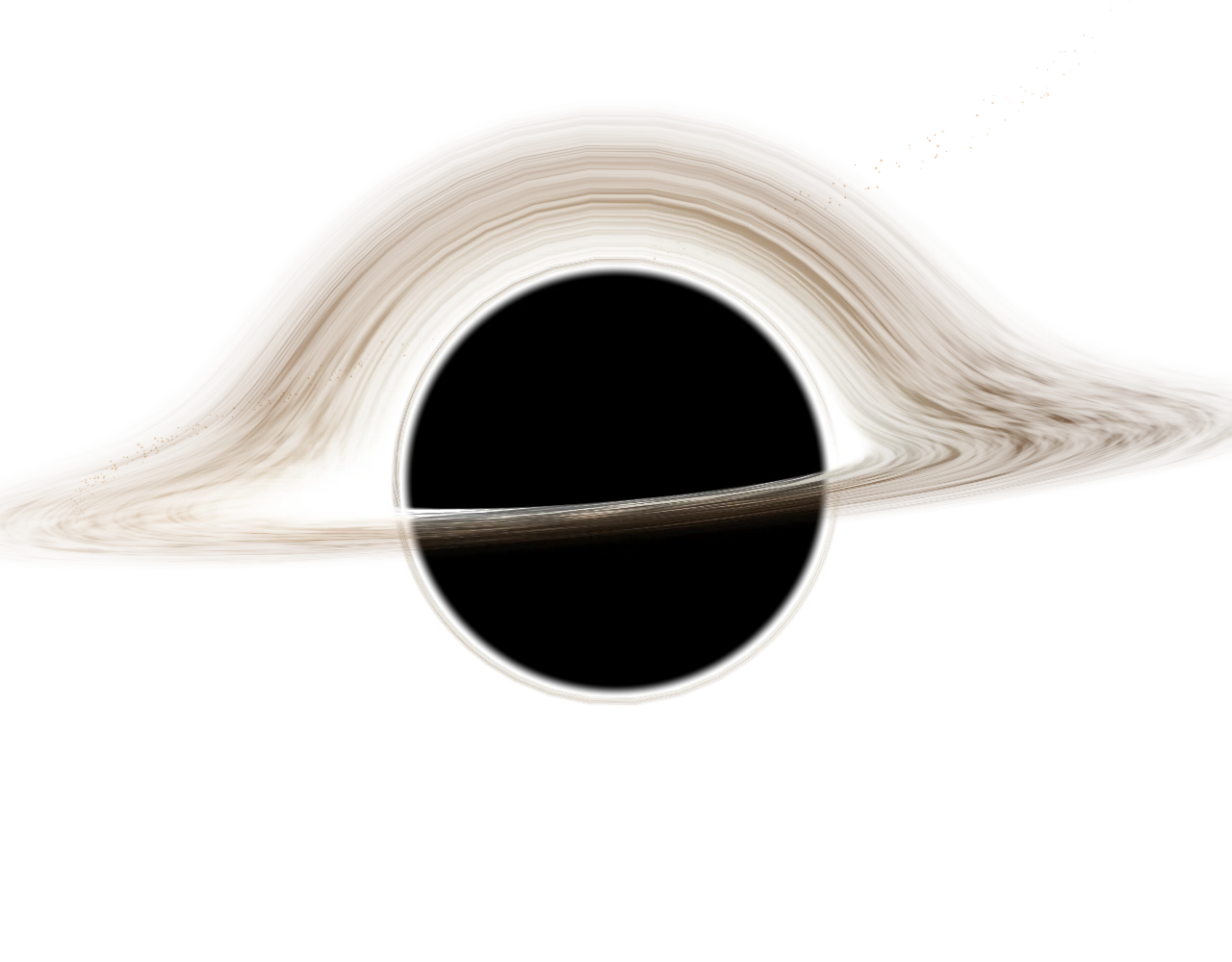 An illustrative black hole, with a thin luminous accretion disk curving around its shadow